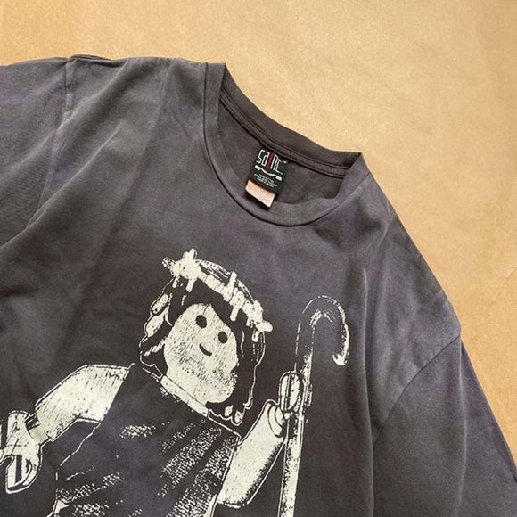 Saint Michael Puppet Image Print Short Sleeve Black - Picture 5 of 11